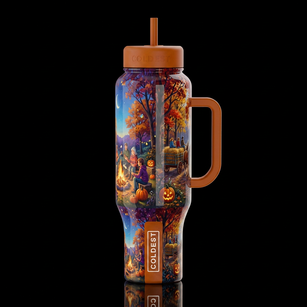 Weenie roast and hay rack ride on a brisk autumn e... water bottle design