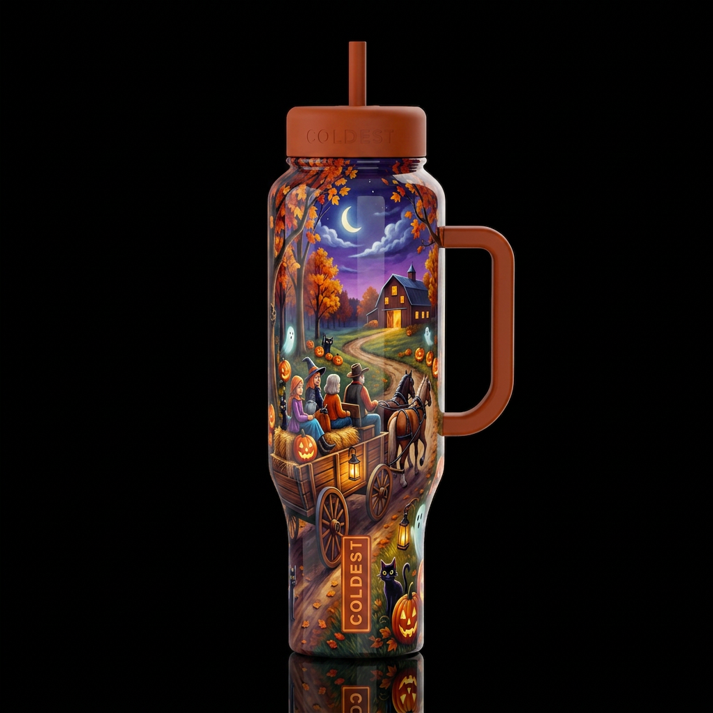 hay rack ride on a brisk autumn evening close to H... water bottle design