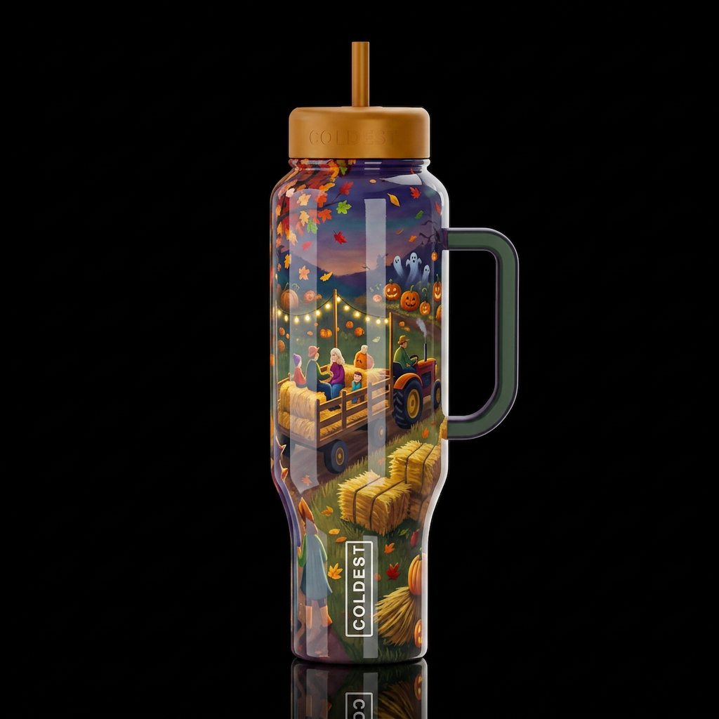 hay rack ride on a brisk autumn evening close to H... water bottle design
