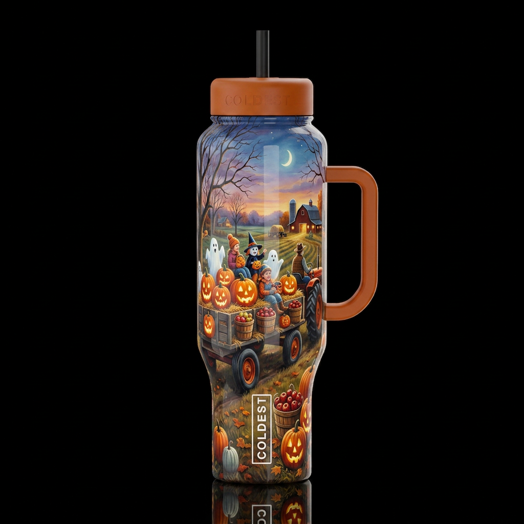 hay rack ride on a brisk autumn evening close to H... water bottle design