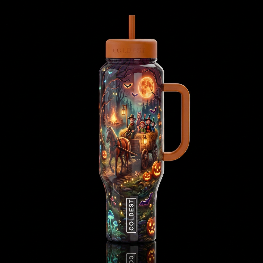 hay rack ride on a brisk autumn evening close to H... water bottle design