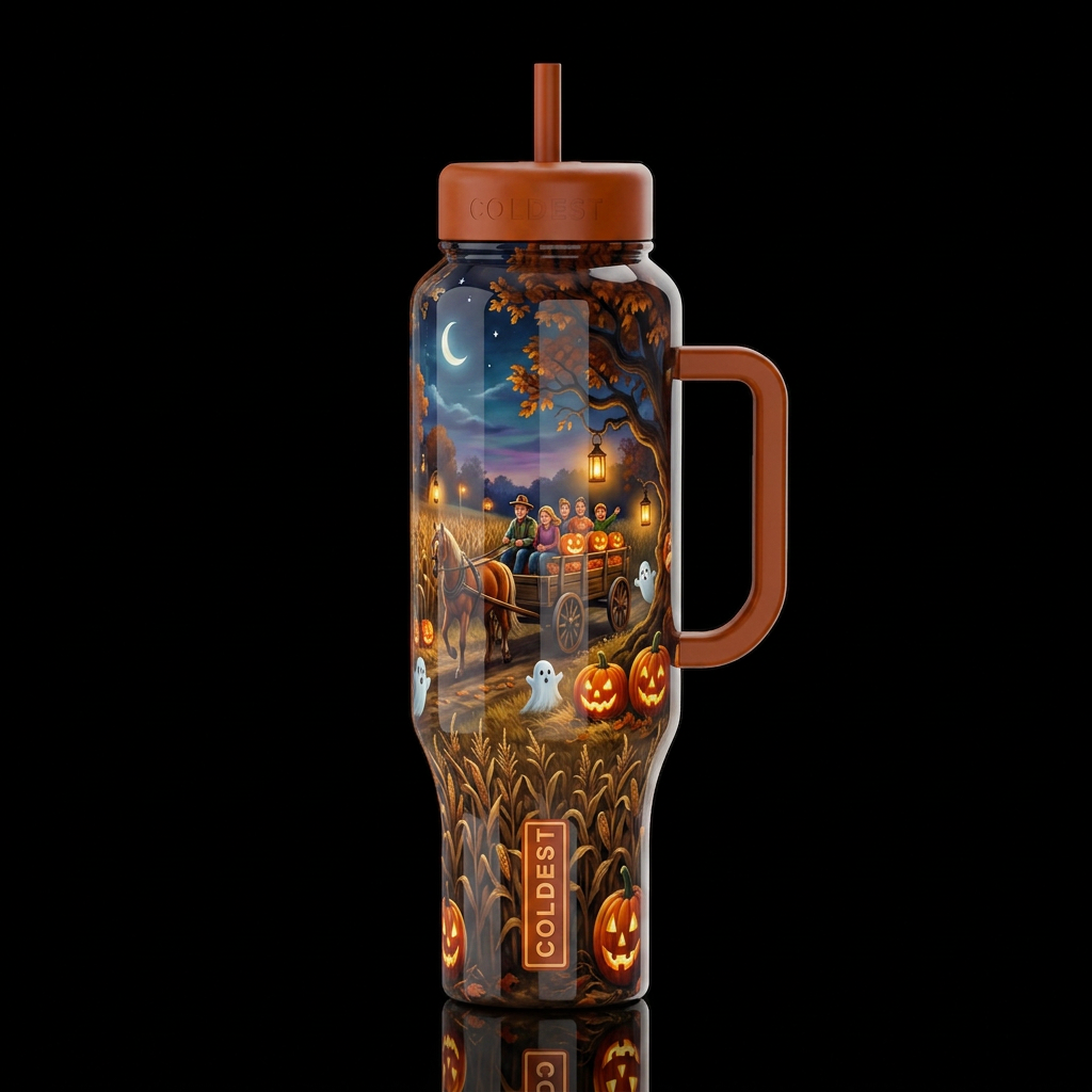 hay rack ride on a brisk autumn evening close to H... water bottle design