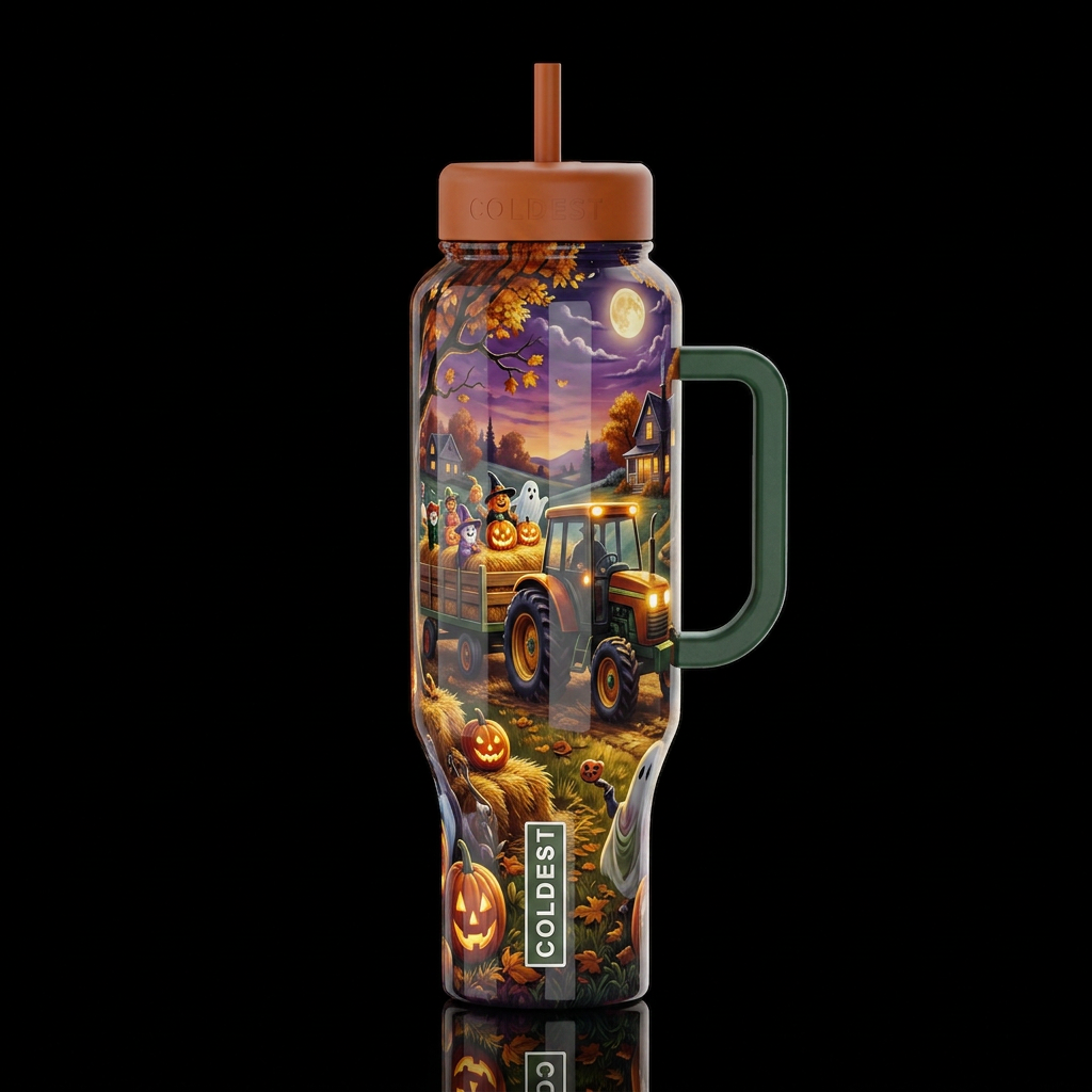 hay rack ride on a brisk autumn evening close to H... water bottle design
