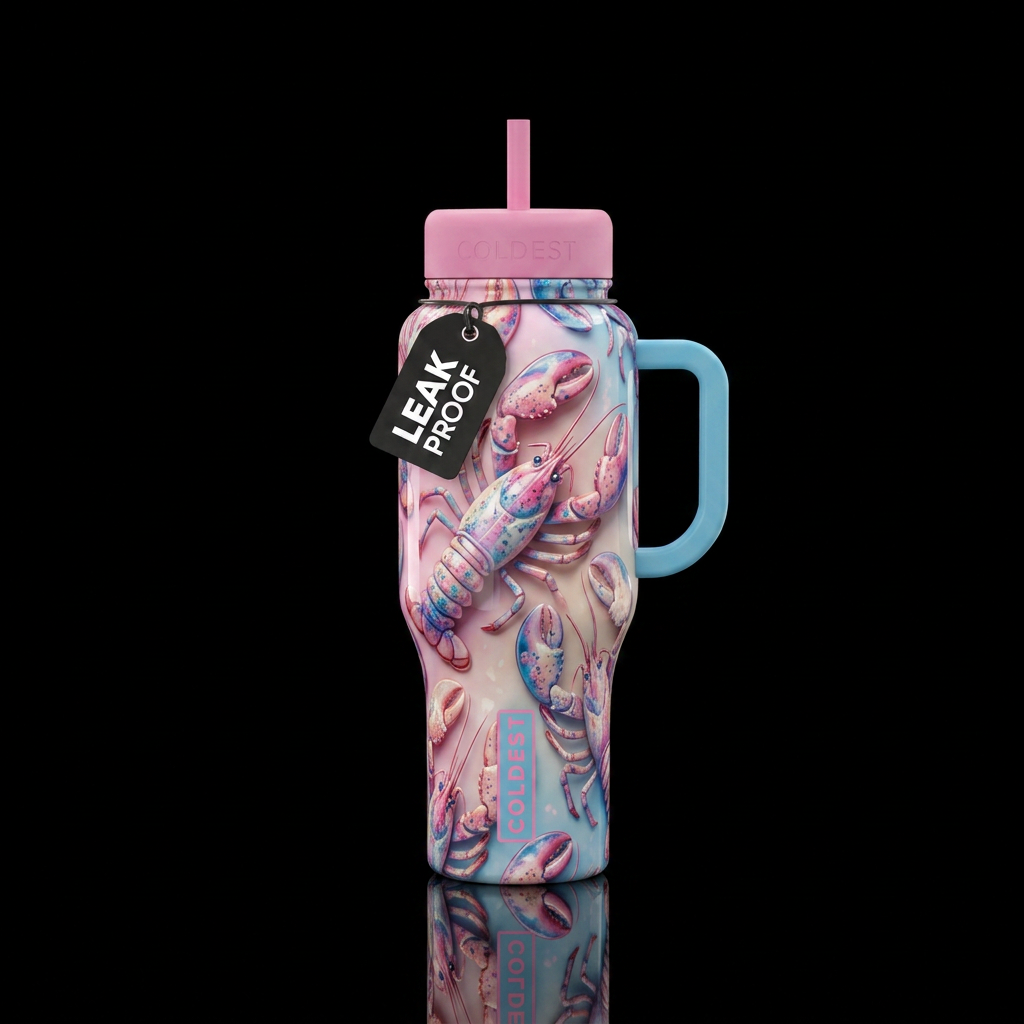 Cotton candy speckled  colored lobsters, glossy, t... water bottle design