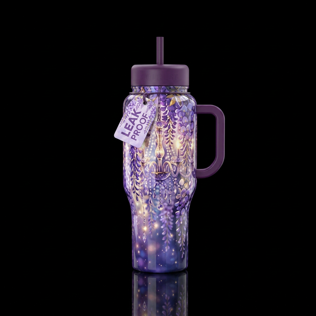 Wisteria chandelier, glossy, trompe-l'œil, beautif... water bottle design