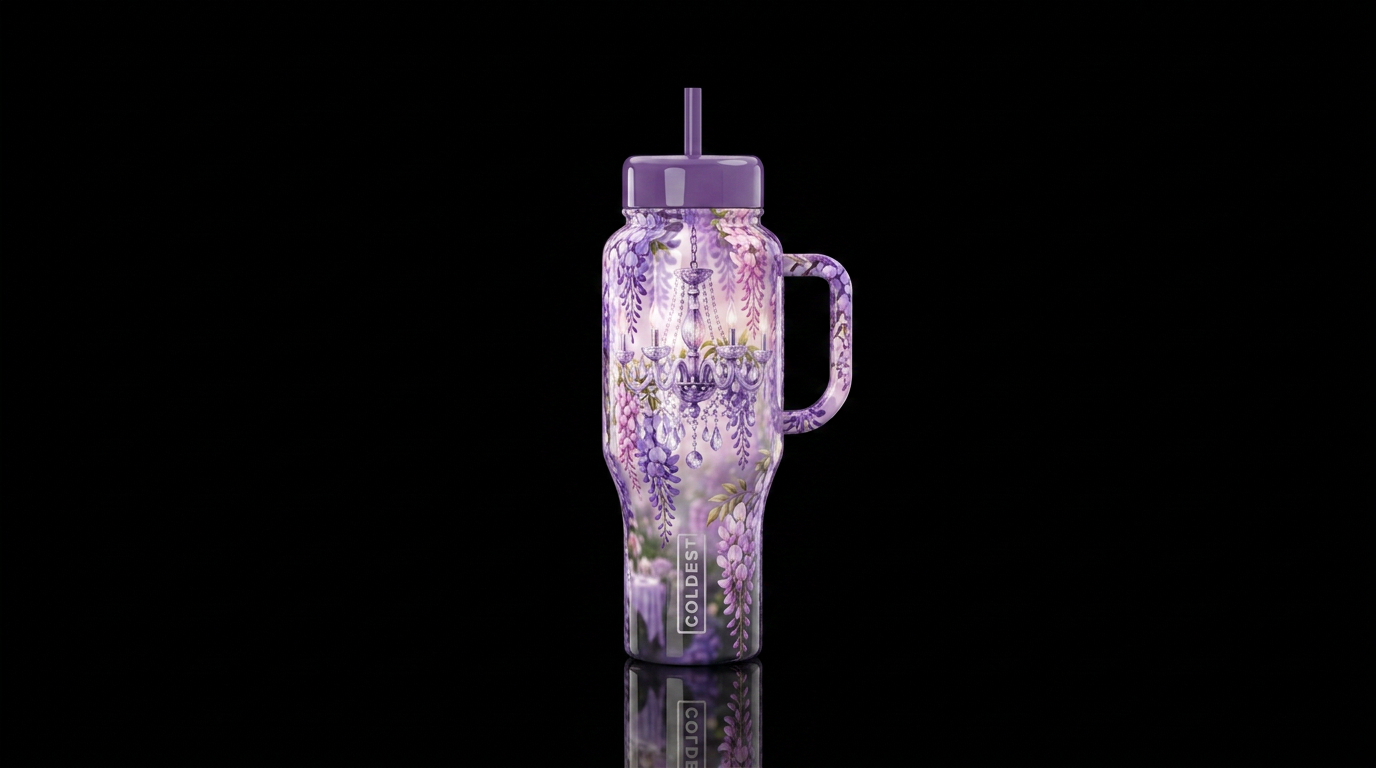 Wisteria chandelier, glossy, trompe-l'œil, beautif... water bottle design