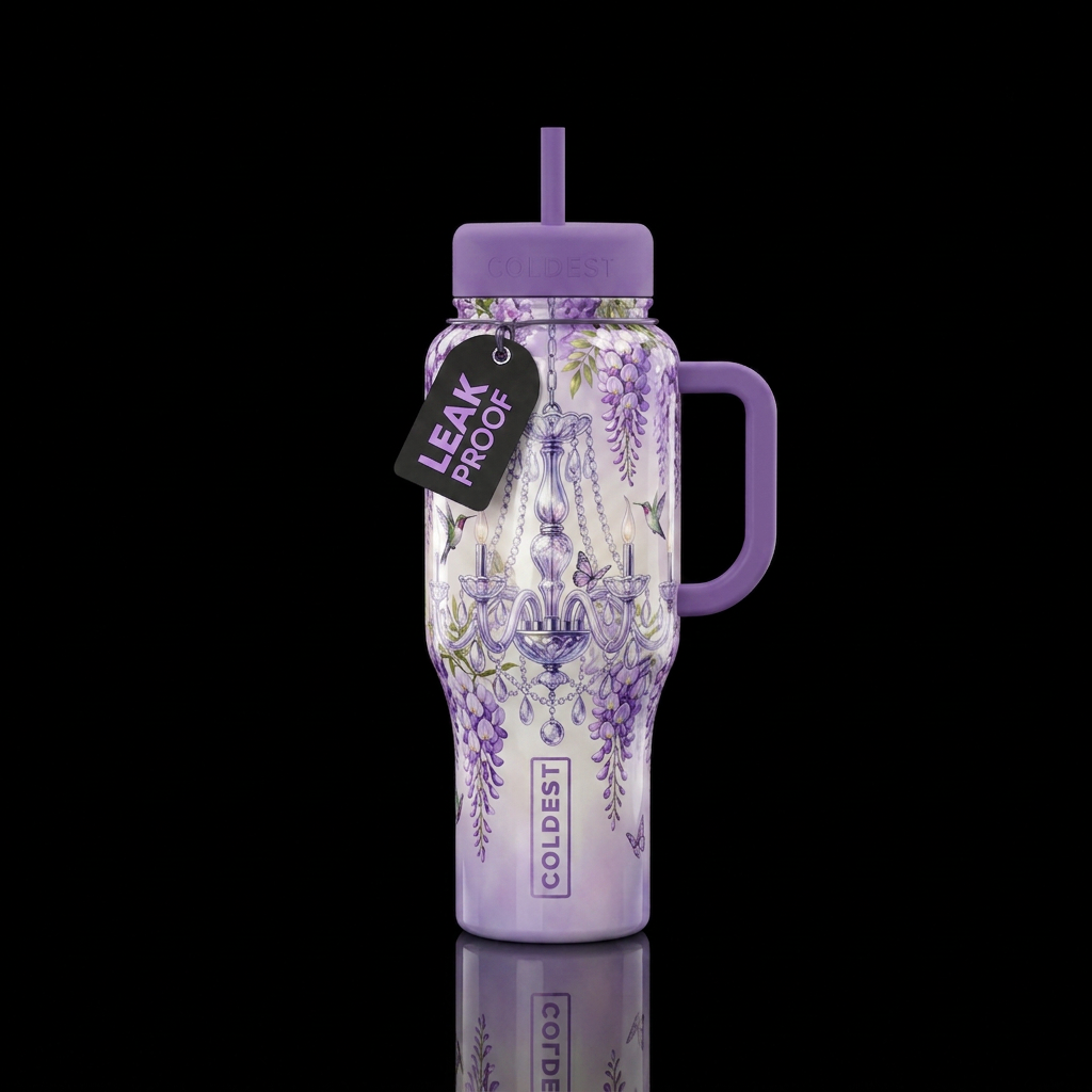 Wisteria chandelier, glossy, trompe-l'œil, beautif... water bottle design