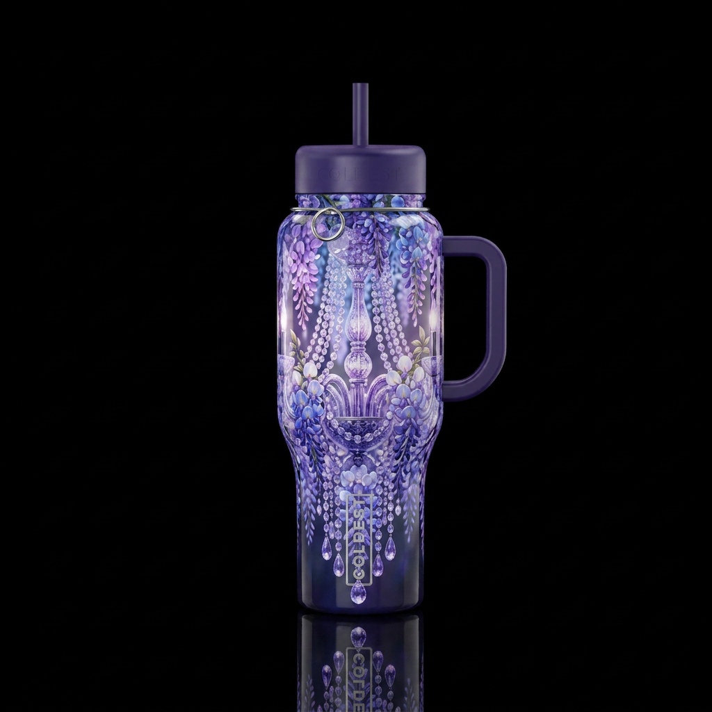 Wisteria chandelier, glossy, trompe-l'œil, beautif... water bottle design