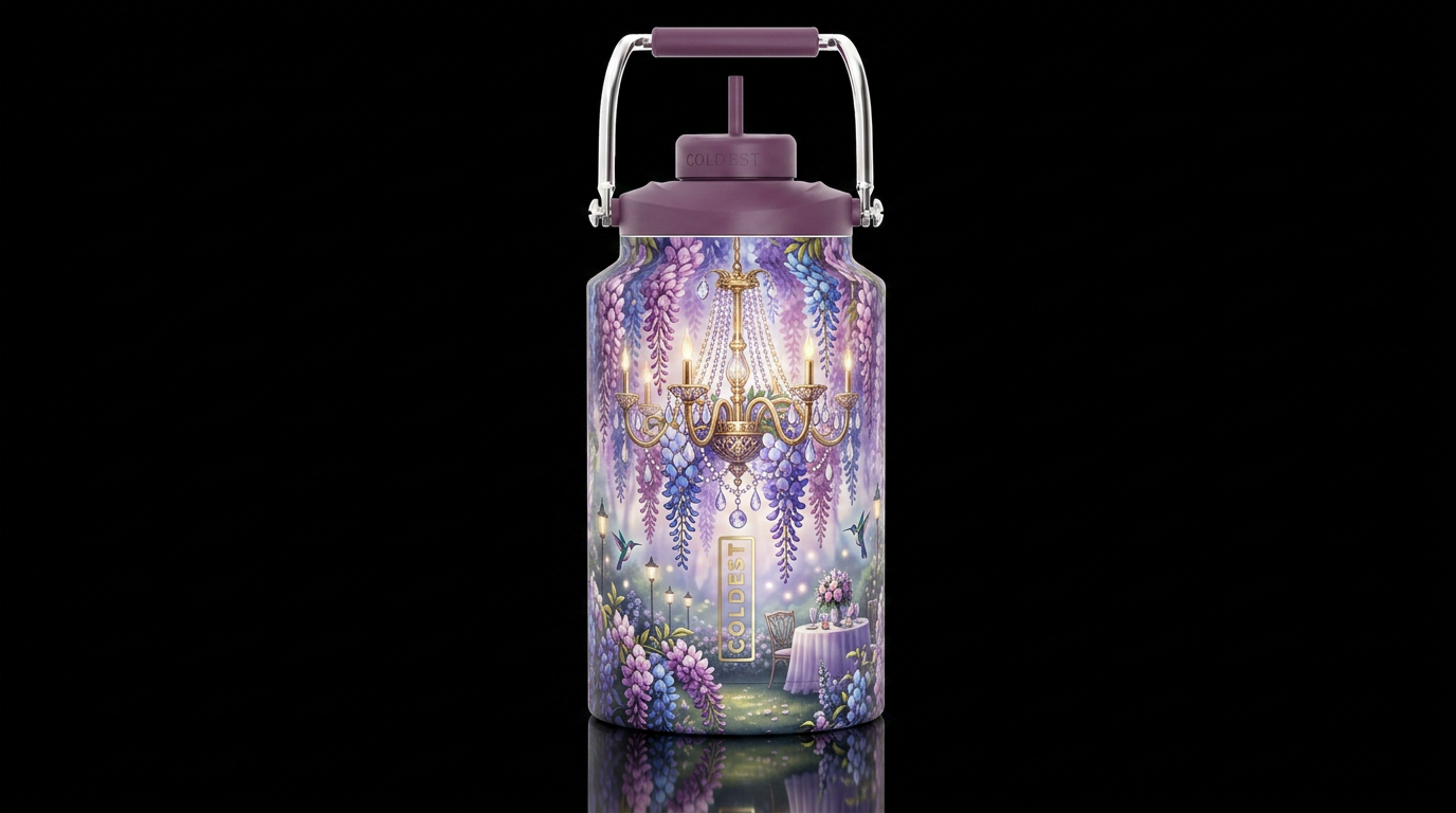 Wisteria chandelier, glossy, trompe-l'œil, beautif... water bottle design