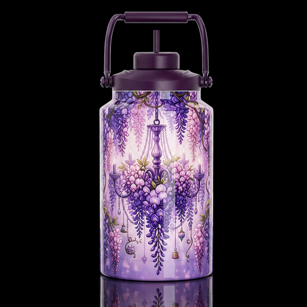 Wisteria chandelier, glossy, trompe-l'œil, beautif... water bottle design