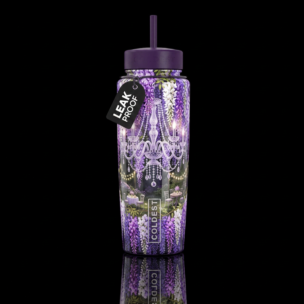 Wisteria chandelier, glossy, trompe-l'œil, beautif... water bottle design
