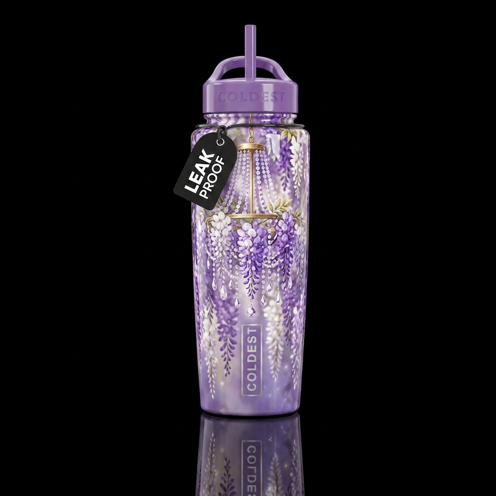 Wisteria chandelier, glossy, trompe-l'œil, beautif... water bottle design