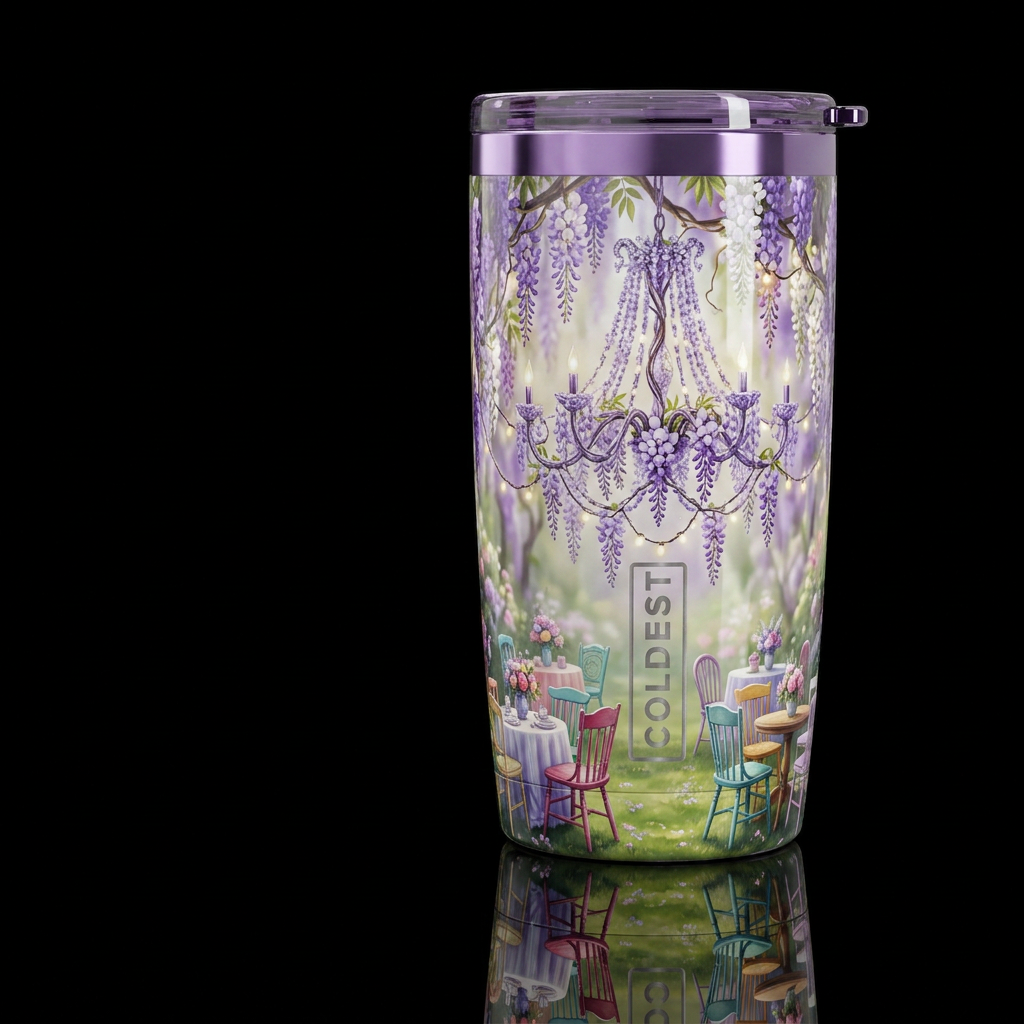 Wisteria chandelier, glossy, trompe-l'œil, beautif... water bottle design