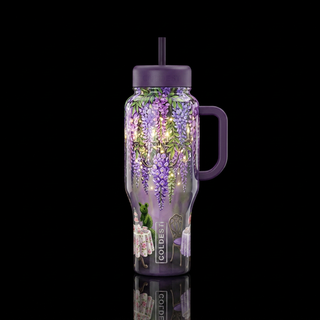 Wisteria chandelier, glossy, trompe-l'œil, beautif... water bottle design