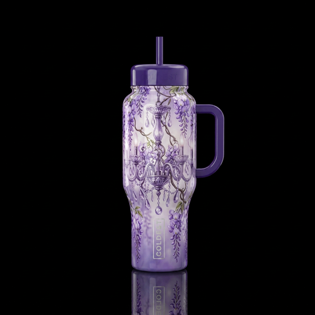 Wisteria chandelier, glossy, trompe-l'œil, beautif... water bottle design