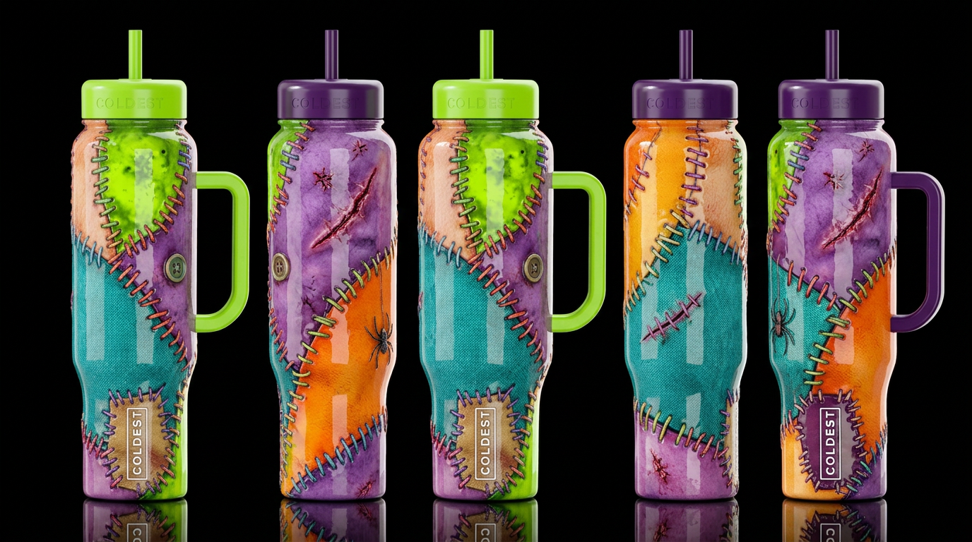 ,Halloween, trompe-l'œil, beautiferous, glossy, st... water bottle design