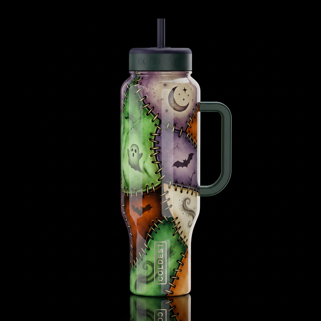,Halloween, trompe-l'œil, beautiferous, glossy, st... water bottle design