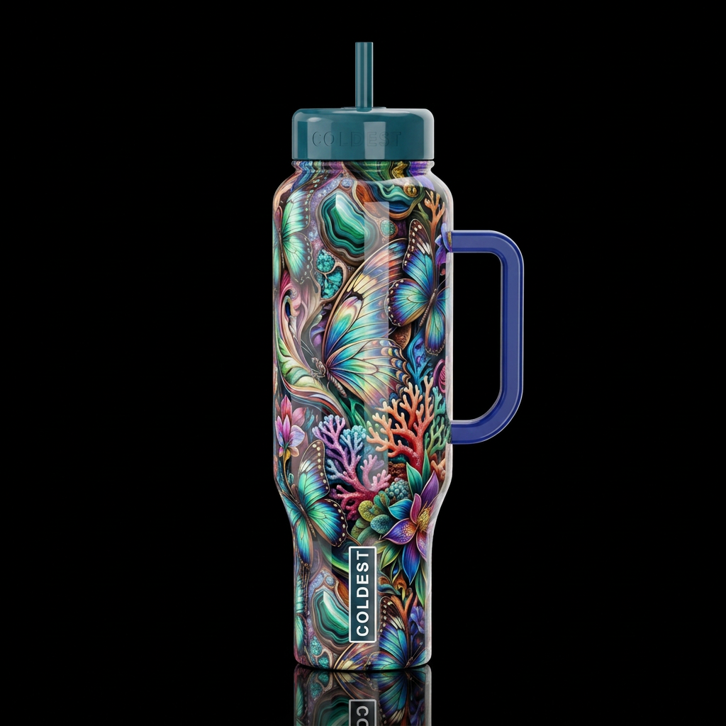 Higher , glossy, trompe-l'œil, beautiferous water bottle design