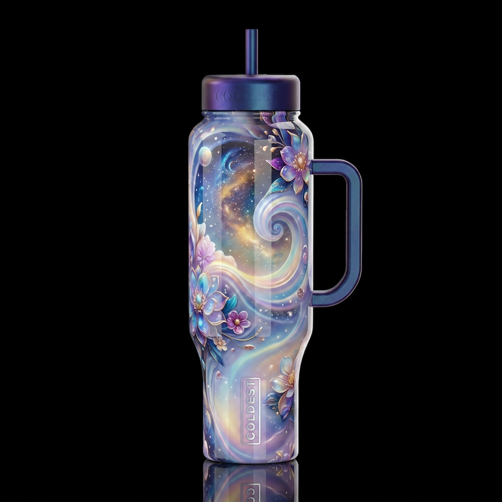 Higher , glossy, trompe-l'œil, beautiferous, dream... water bottle design
