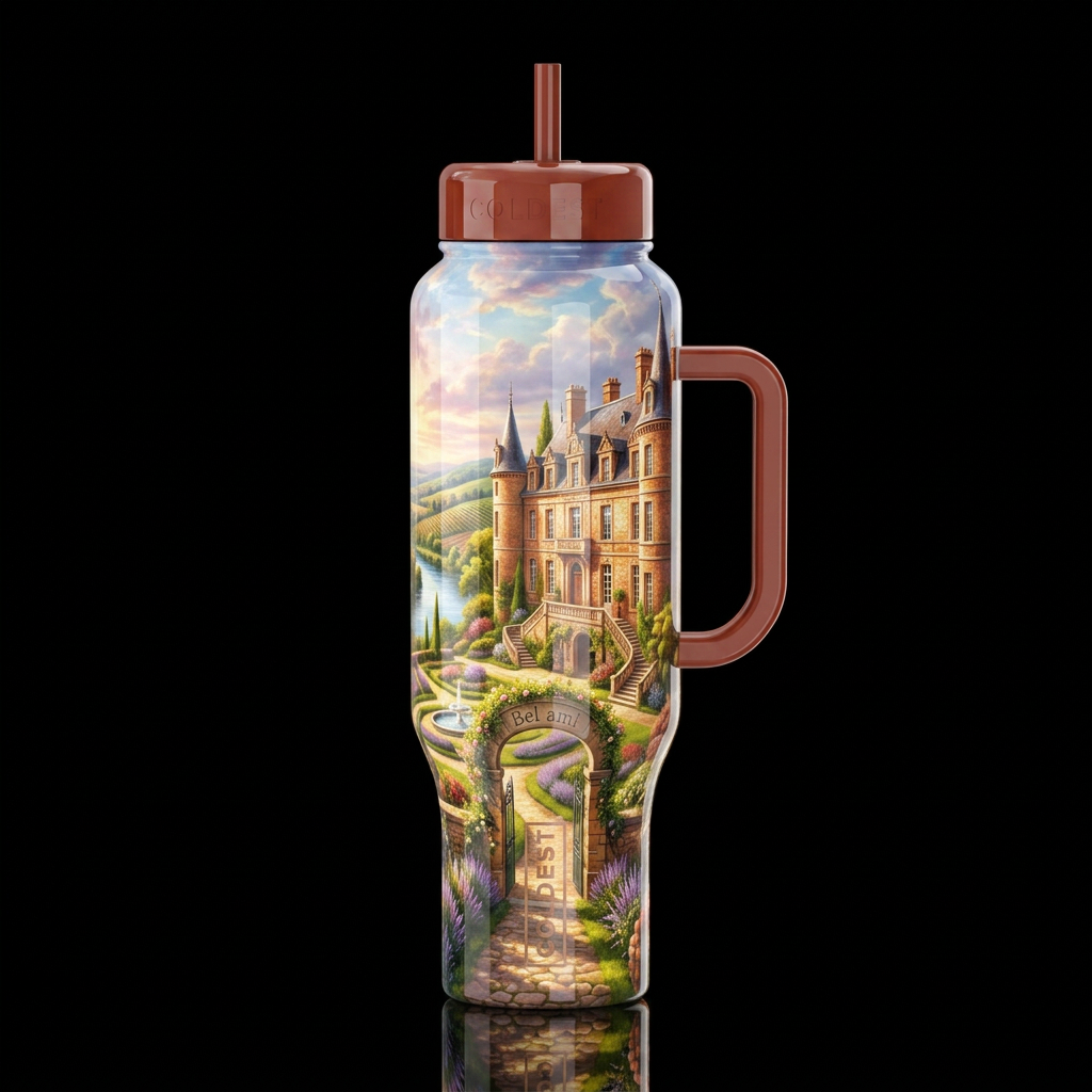 Bel ami, glossy, trompe-l'œil, beautiferous, dream... water bottle design