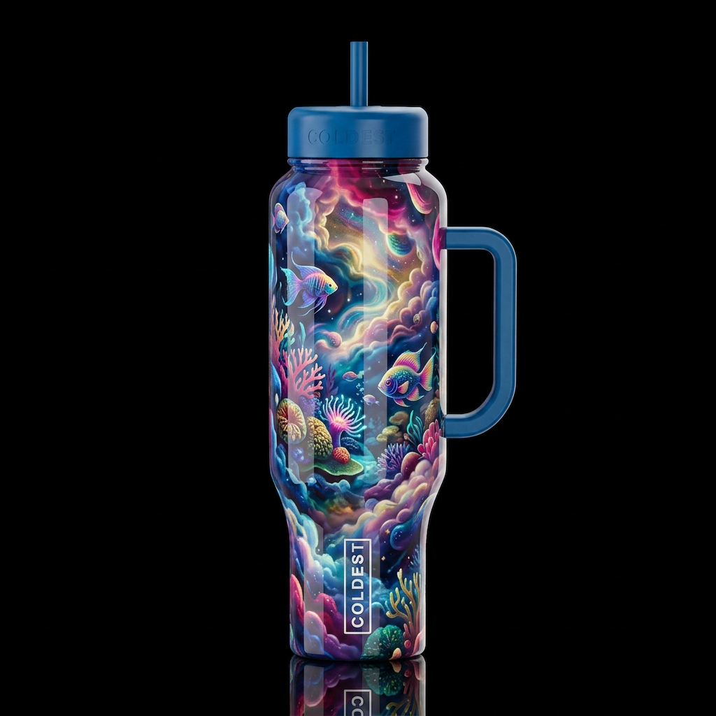 ami, glossy, trompe-l'œil, beautiferous, dreamy water bottle design