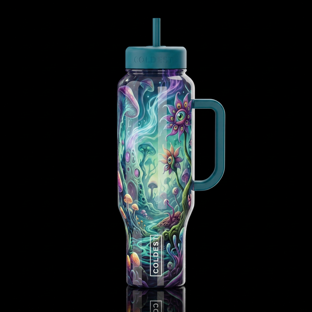 Mutant, glossy, trompe-l'œil, beautiferous, dreamy water bottle design
