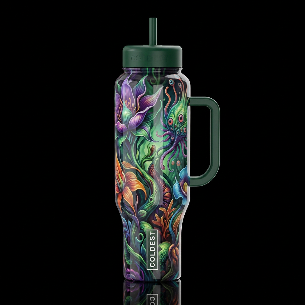 Mutant, glossy, trompe-l'œil, beautiferous, dreamy water bottle design