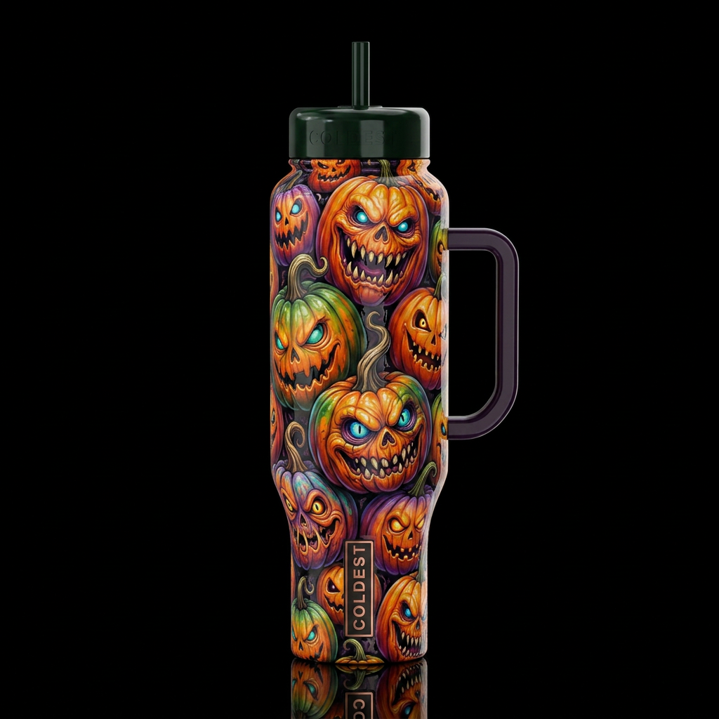 Mutant Halloween pumpkins, glossy, trompe-l'œil, b... water bottle design