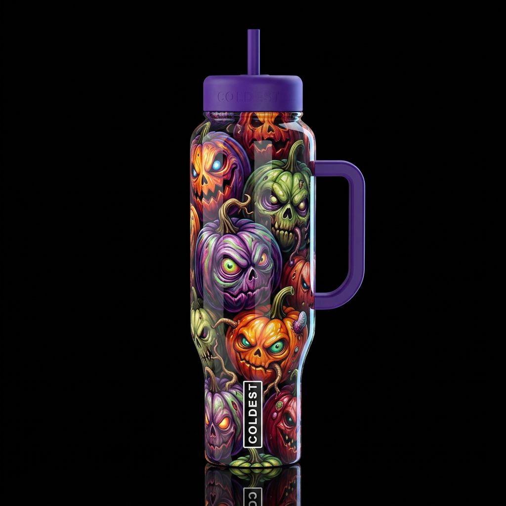 Mutant Halloween pumpkins, glossy, trompe-l'œil, b... water bottle design