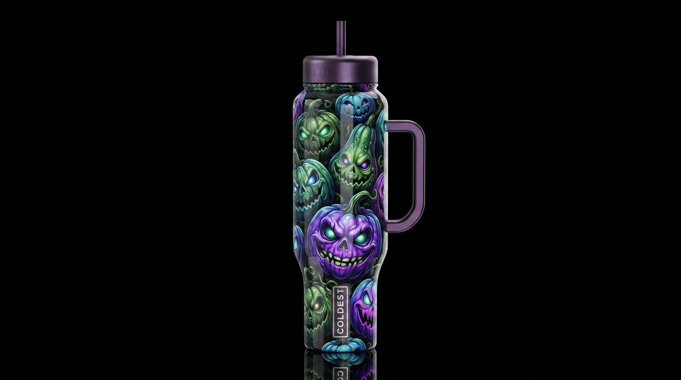 Mutant Halloween pumpkins, glossy, trompe-l'œil, b... water bottle design