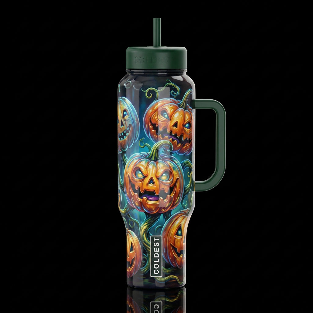 Mutant Halloween pumpkins, glossy, trompe-l'œil, b... water bottle design