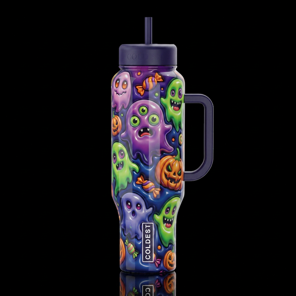 Mutant Halloween ghosties, glossy, trompe-l'œil, b... water bottle design