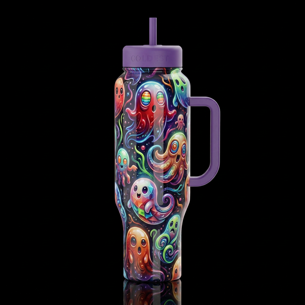 Mutant Halloween ghosties, glossy, trompe-l'œil, b... water bottle design