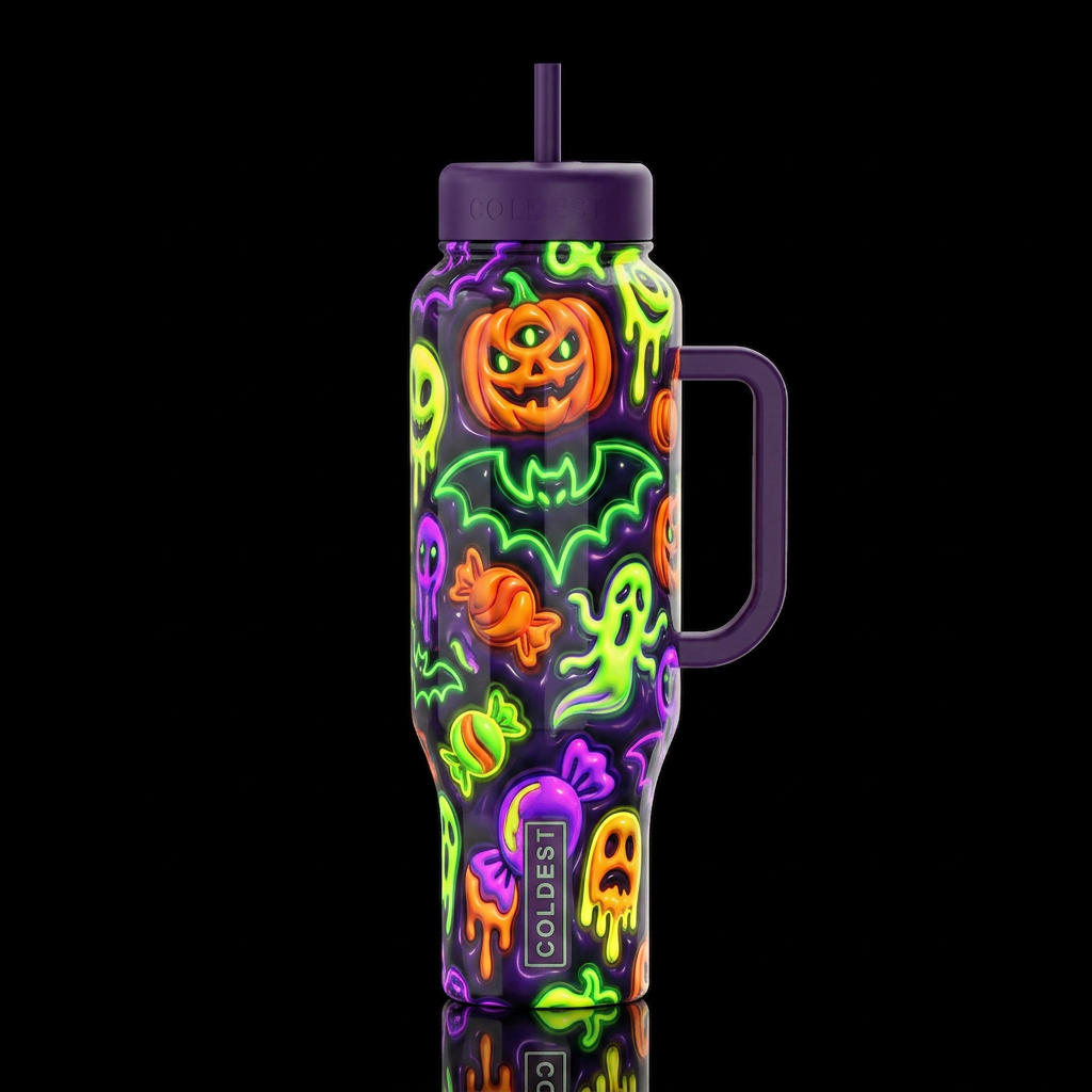 Mutant Halloween glowies, glossy, trompe-l'œil, be... water bottle design