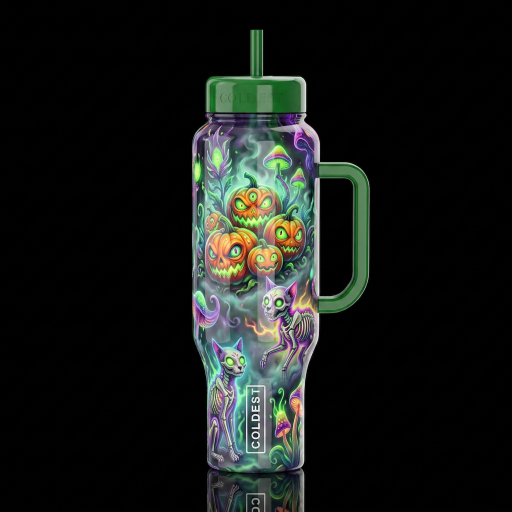 Mutant Halloween glowie, glossy, trompe-l'œil, bea... water bottle design