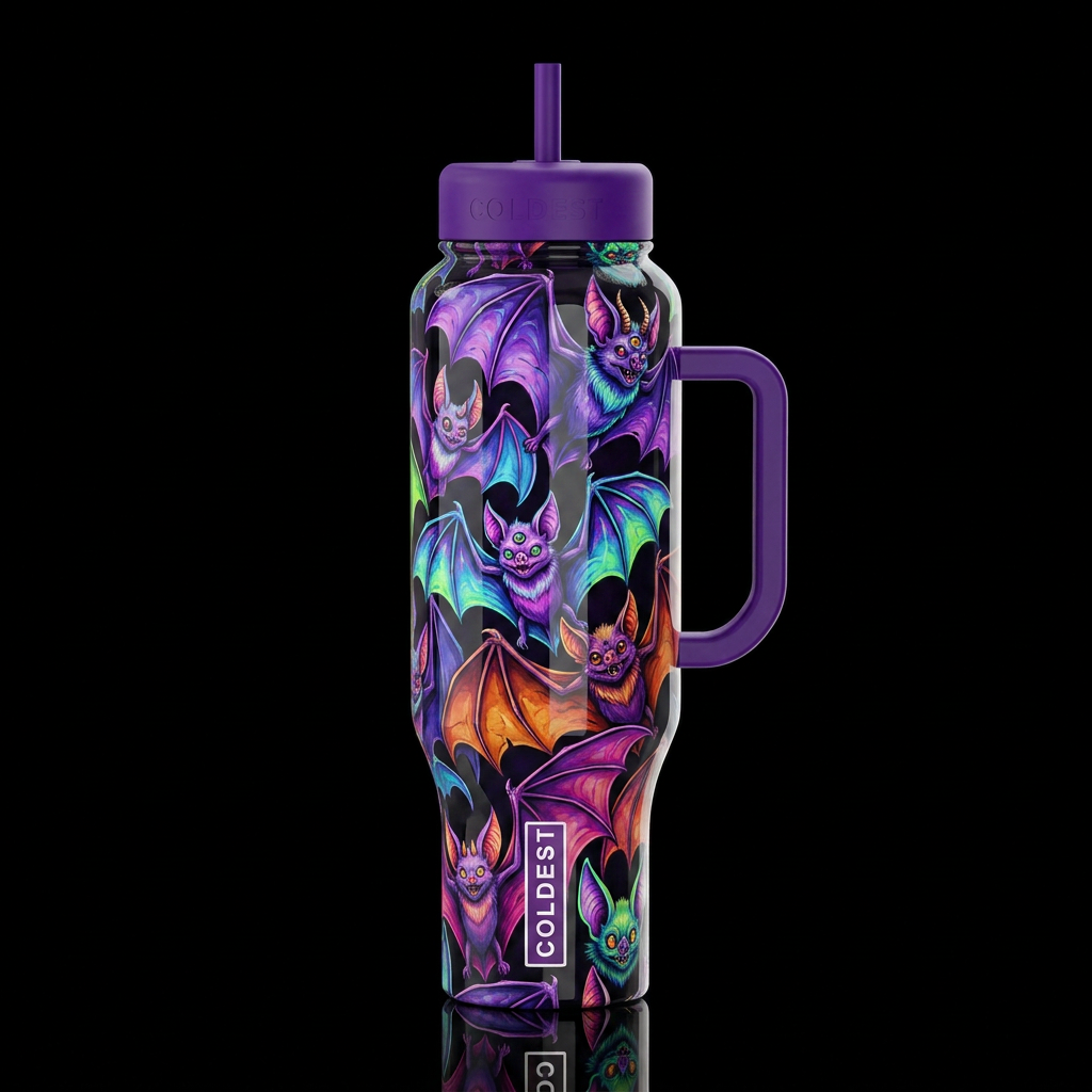 Mutant Halloween bats, glossy, trompe-l'œil, beaut... water bottle design