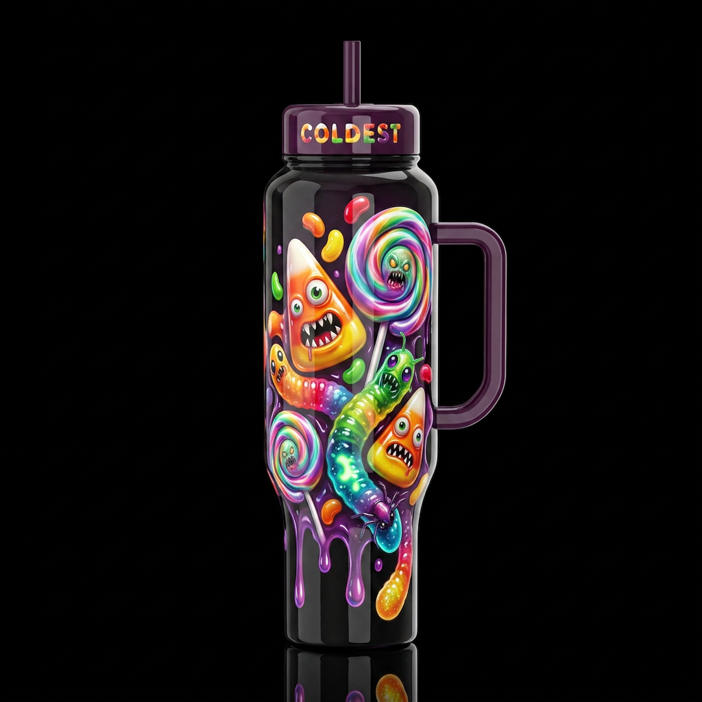 Mutant Halloween candy, glossy, trompe-l'œil, beau... water bottle design