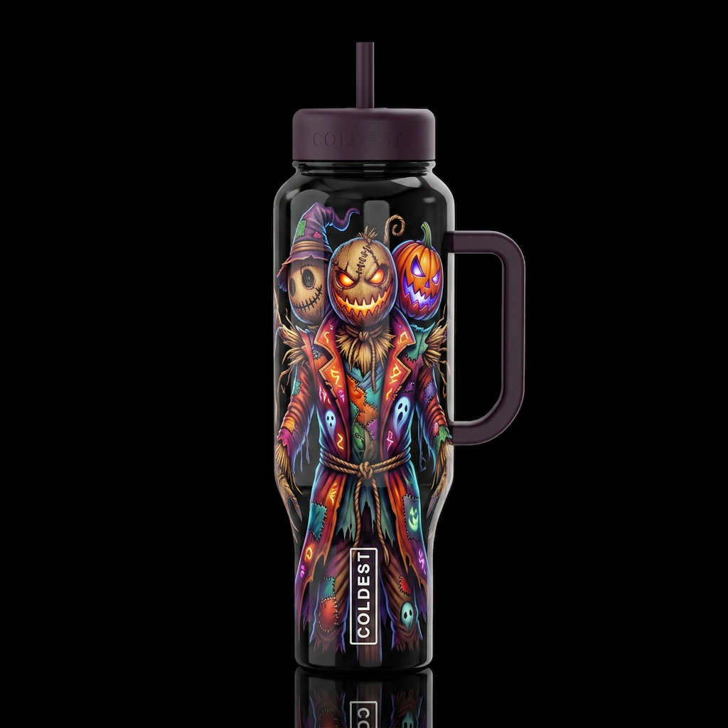 Mutant Halloween scarecrow, glossy, trompe-l'œil, ... water bottle design
