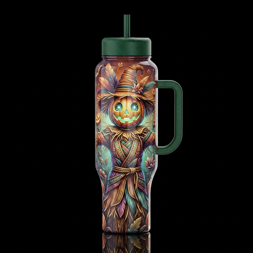 Mutant Halloween scarecrow, glossy, trompe-l'œil, ... water bottle design
