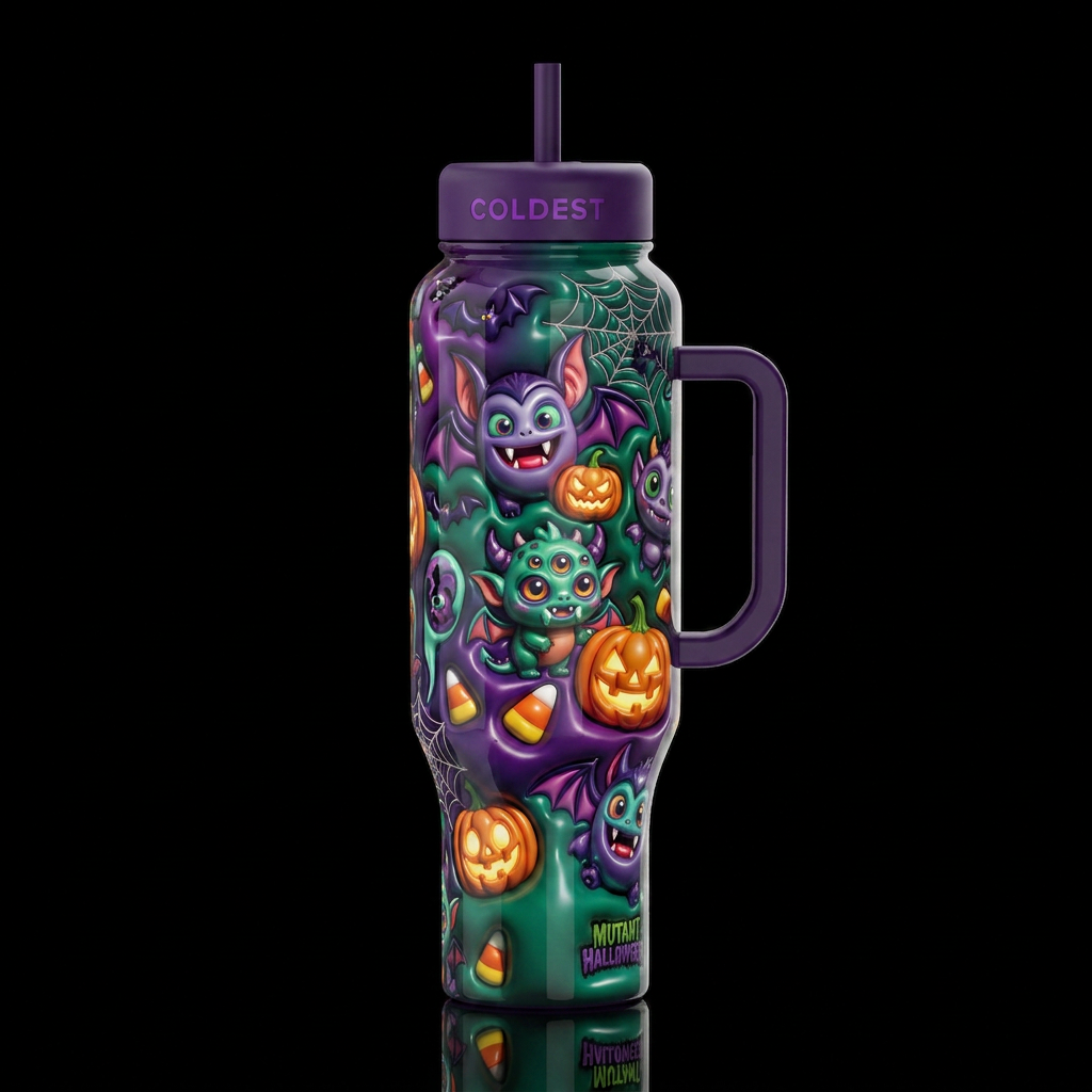 Mutant Halloween dragies, glossy, trompe-l'œil, be... water bottle design