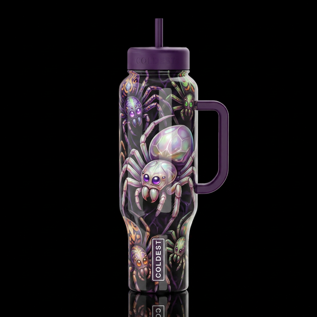 Mutant Halloween spiders, glossy, trompe-l'œil, be... water bottle design