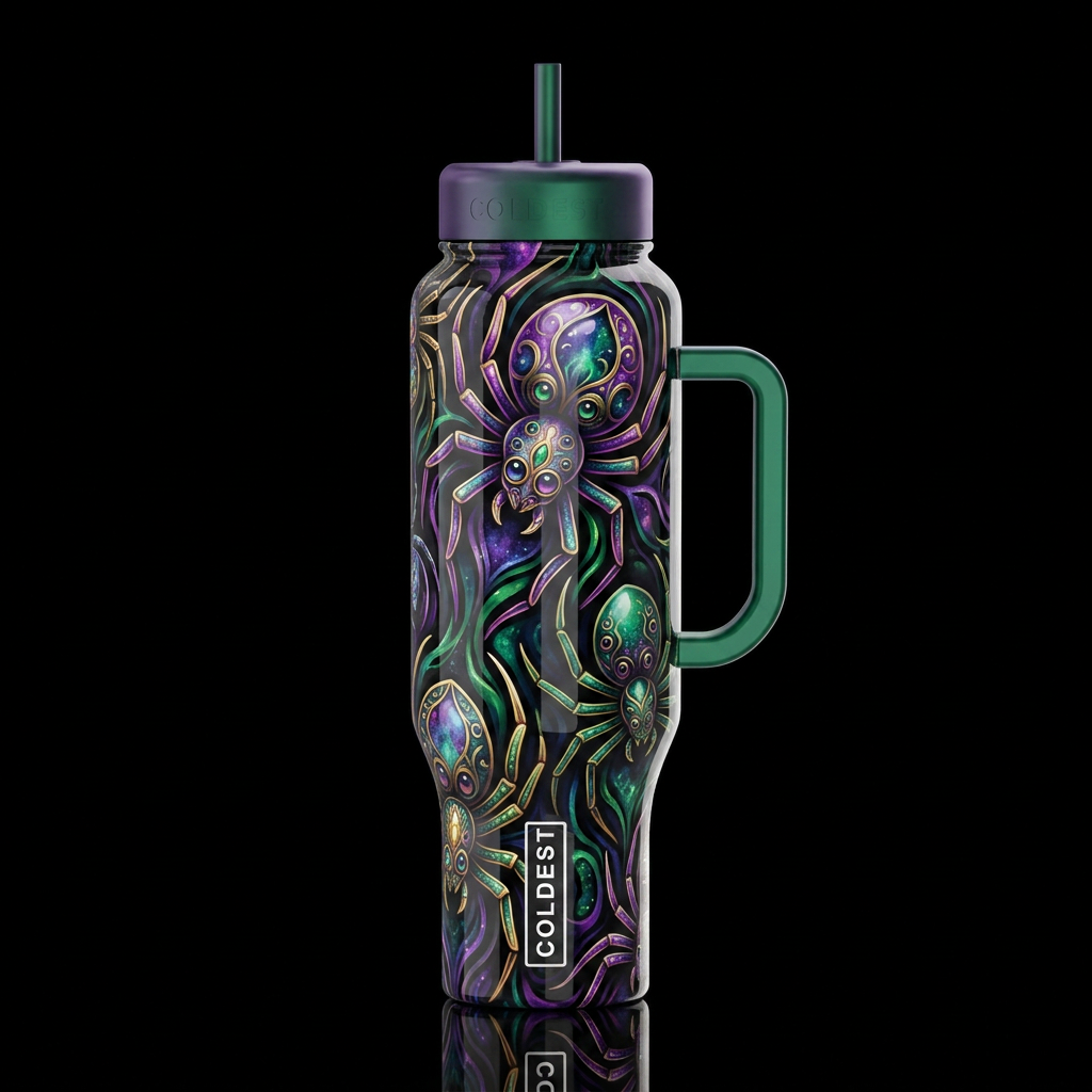 Mutant Halloween spiders, glossy, trompe-l'œil, be... water bottle design