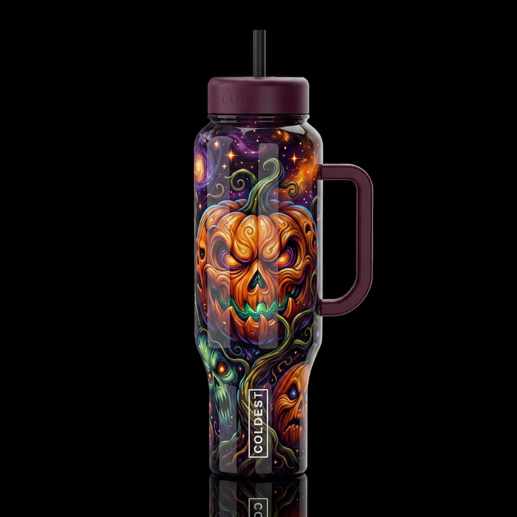 Mutated Halloween punpkin , glossy, trompe-l'œil, ... water bottle design