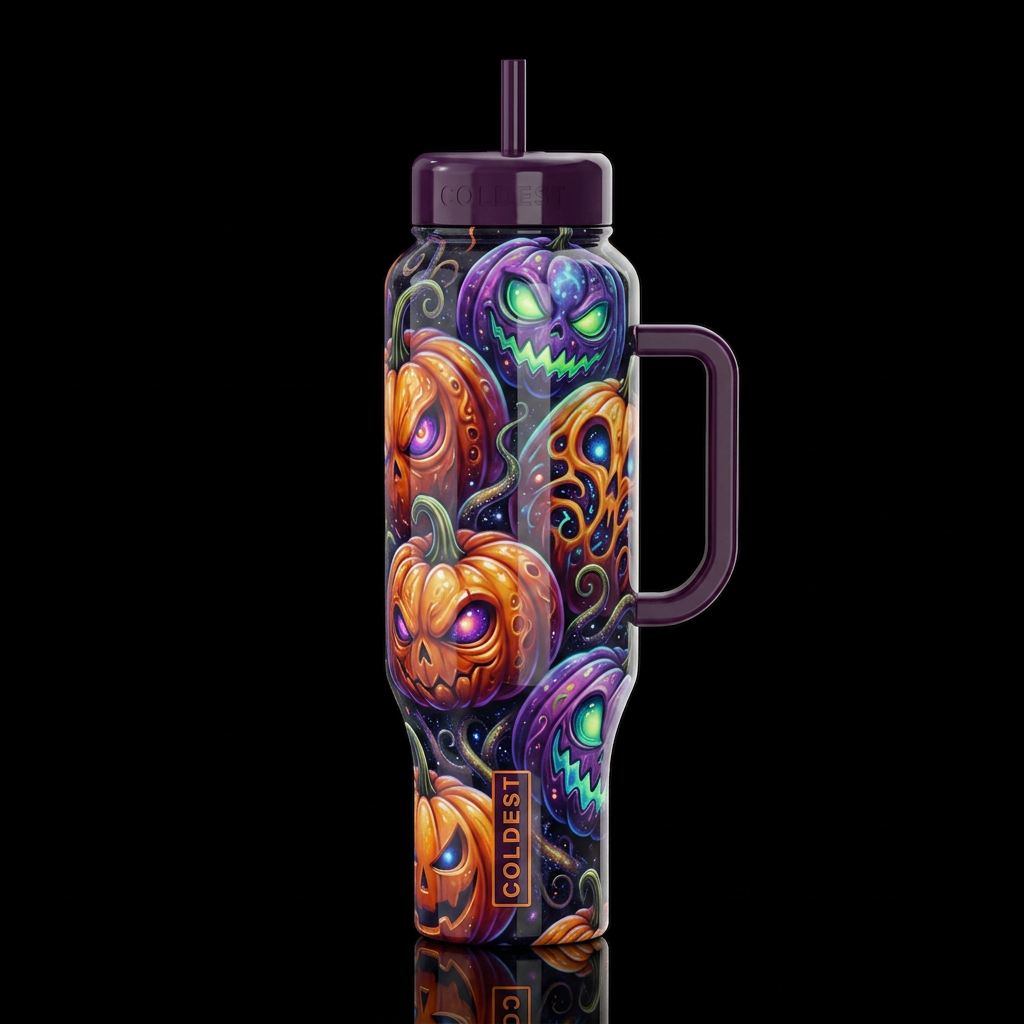 Mutated Halloween punpkin , glossy, trompe-l'œil, ... water bottle design