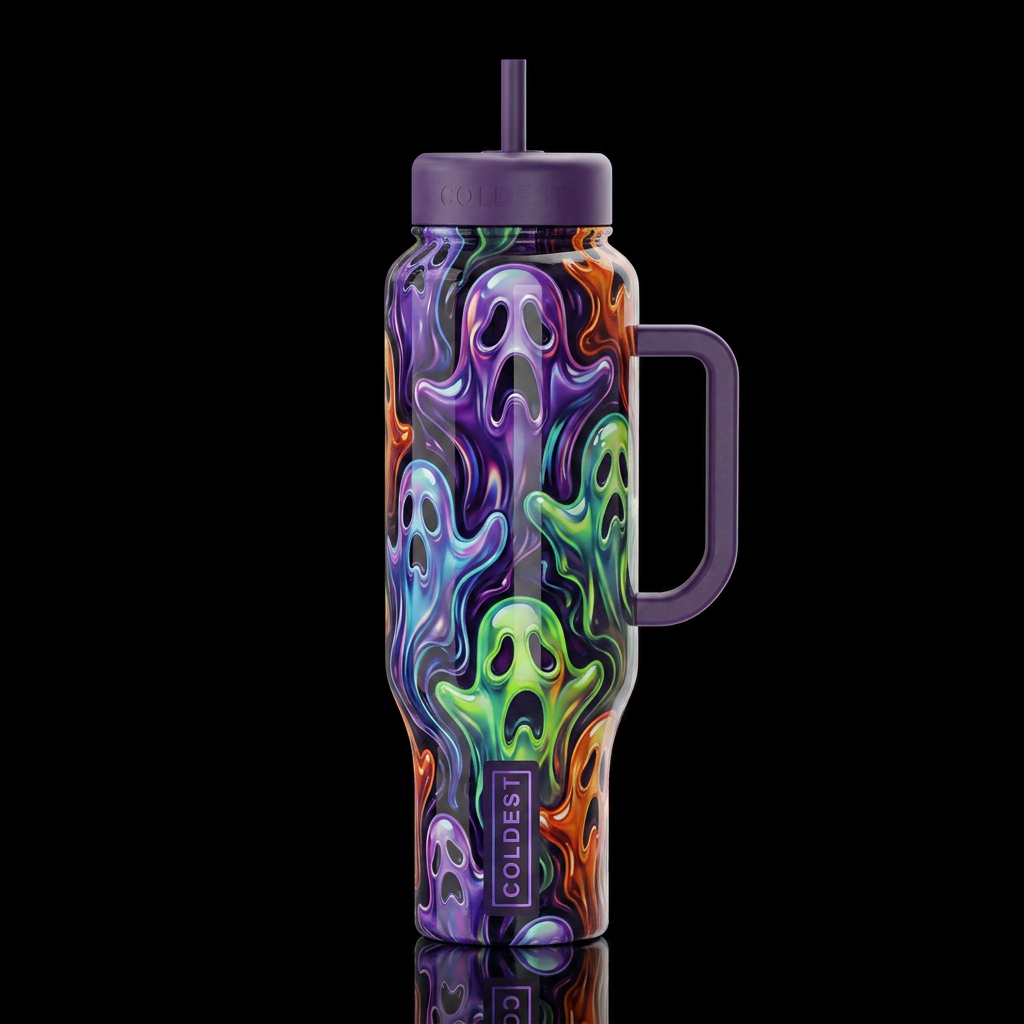 Mutated Halloween ghosts, glossy, trompe-l'œil, be... water bottle design