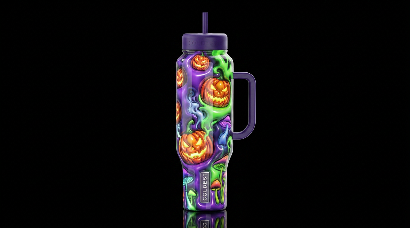 Mutated Halloween glows, glossy, trompe-l'œil, bea... water bottle design