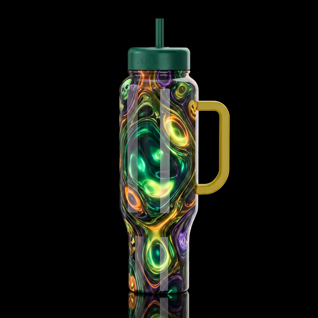 Mutated Halloween glows, glossy, trompe-l'œil, bea... water bottle design