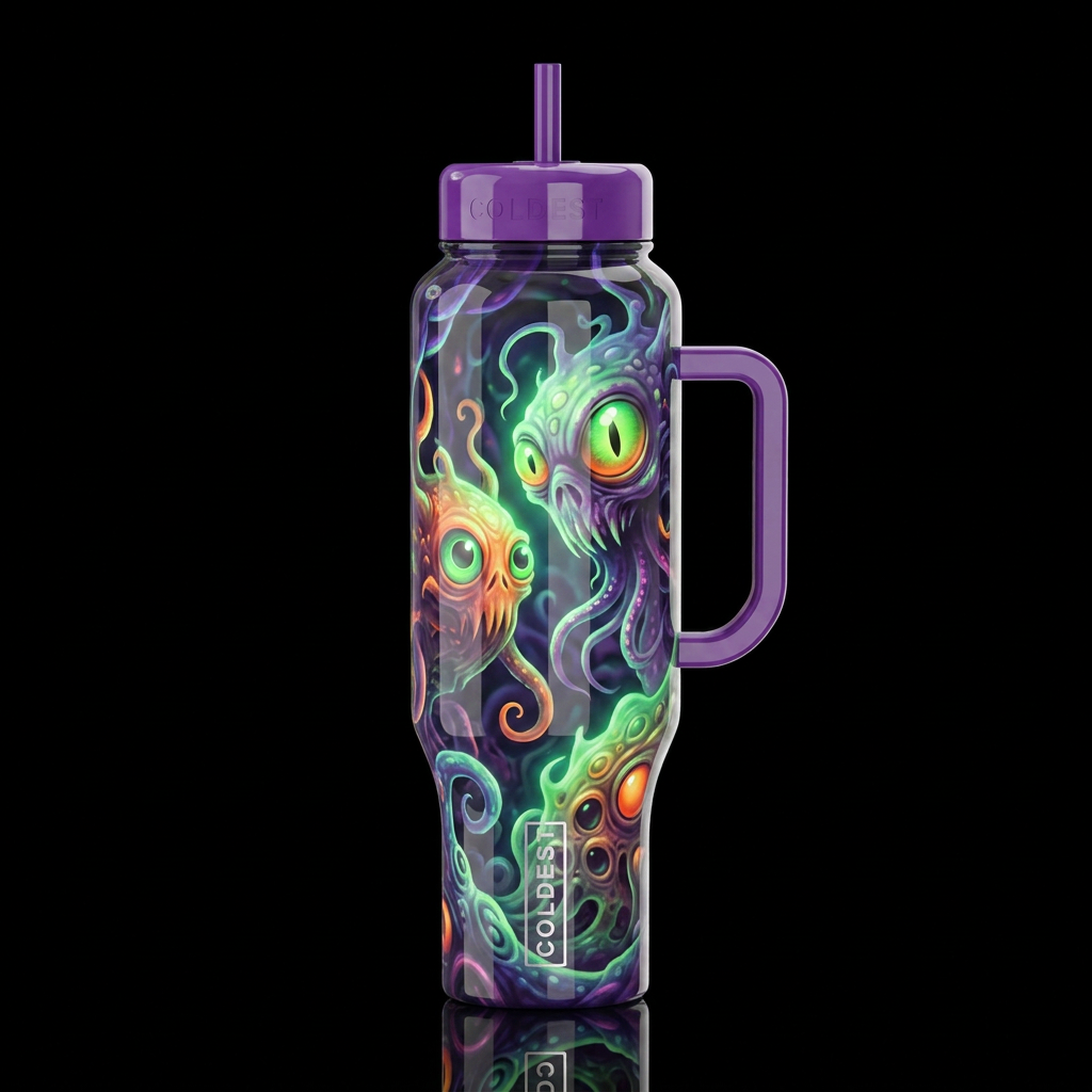 Mutated Halloween glowie, glossy, trompe-l'œil, be... water bottle design