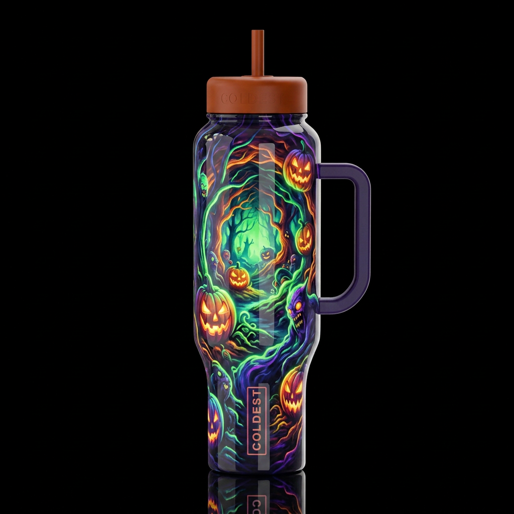 Mutated Halloween glowie, glossy, trompe-l'œil, be... water bottle design