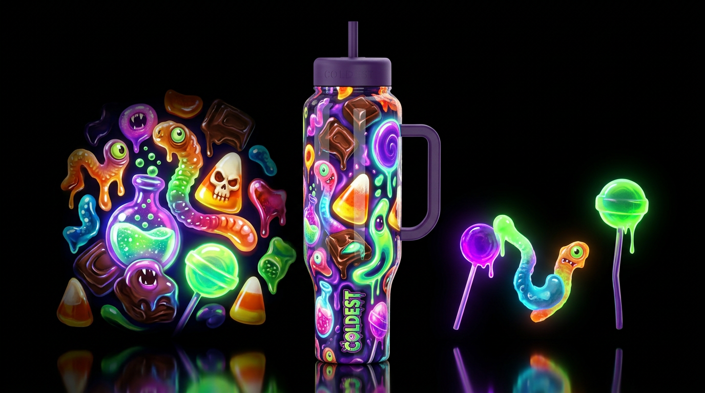 Mutated Halloween glowie candy, glossy, trompe-l'œ... water bottle design